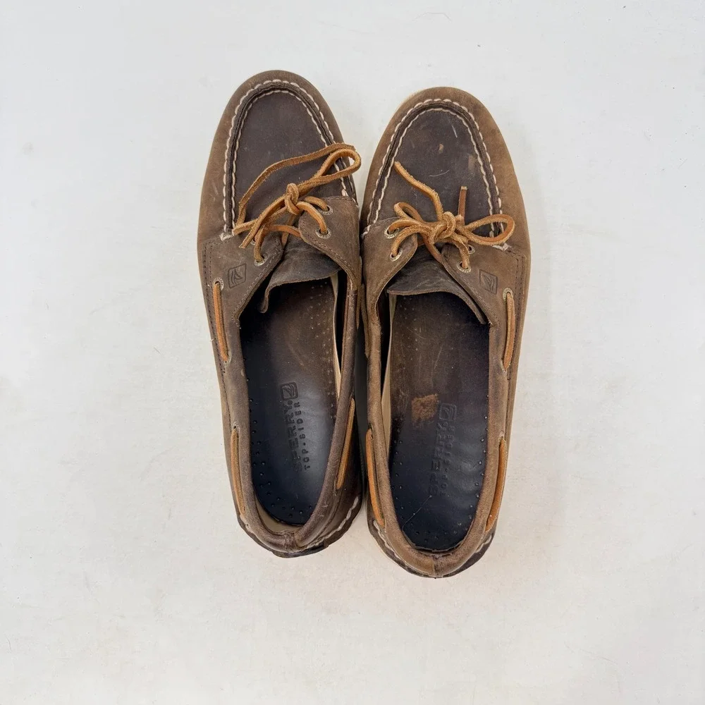 Sperry Boat Shoes Brown 9.5M Leather Nautical Preppy Classic Lake Life Beach